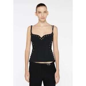 Paris Georgia Eyelet Heart Singlet Tank Top in Black XS